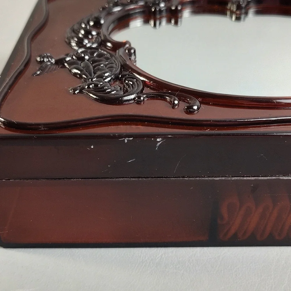 Vintage MCM Vanity‎ Jewelry Box With Freestanding Mirror Frame Lid Amber
